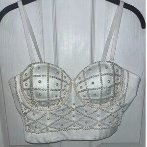 Beautiful Bustier Cami Crop Top Pearl White Detailed it's Gorgeous